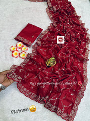 Beautiful Star Georgette Silk With Pitta Jaal With Sequence Work Saree