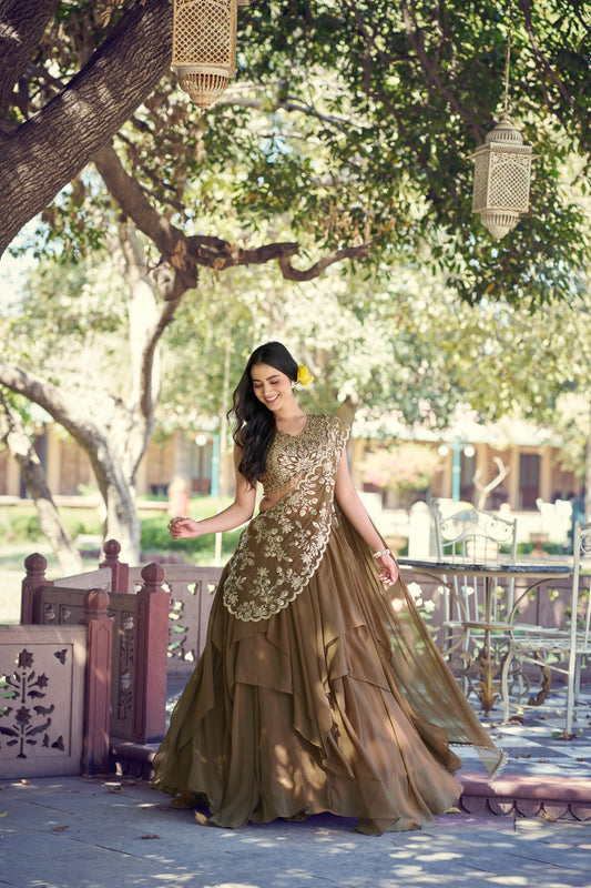 Beautiful Marble Fabric With Elegant Sequins & Thread Work Lehenga Choli