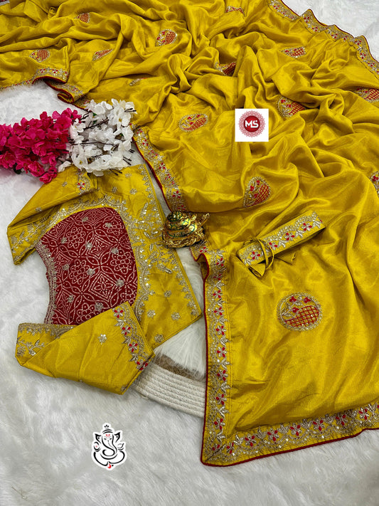 Party-wear Chinon Silk Blouse Full Stitched Koti Style Saree