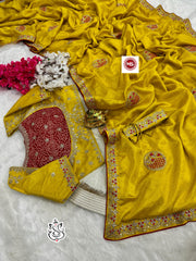 Party-wear Chinon Silk Blouse Full Stitched Koti Style Saree