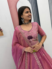 Festive Special Moss Shimmar Embroidery Thread & Pip Val Work Lehenga With Stitched Blouse