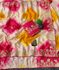 Beautiful Soft Chinon Silk Sibori Multi Colour Saree
