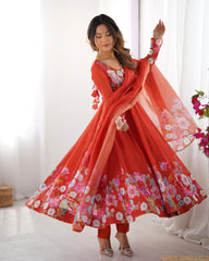 Attractive Organza Silk Printed Work Gown