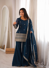 Party-wear Trendy Crunchy Silk Embroidery Sequence Work Sharara