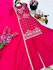 Party-wear Natural Crepe Embroidery Sequence Work Sharara