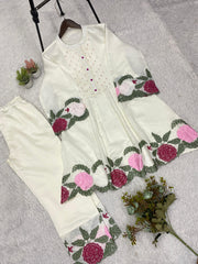 Beautiful Roman Silk Embroidery Work Co-Ord Set