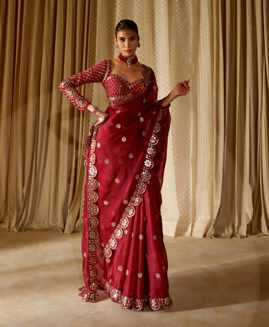 Bollywood Blockbuster Georgette Sequence Work & Original Mirror Saree