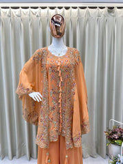 Indo Western Georgette Sequence Embroidery Work Kurta Palazzo With Shrug