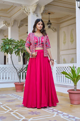 Festival Pure Vichitra Embroidery Thread Work Stitched Lehenga With Koti