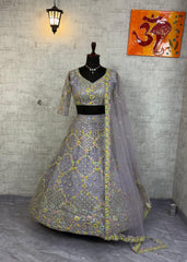Beautiful Party-wear Butterfly Net Embroidery Sequence Work Lehenga Choli