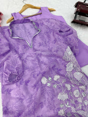 Trendy Organza Silk Digital Printed With Real Mirror Work Top Pant With Shrug
