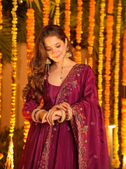 Designer Natural Crepe Silk Thread & Sequence Work Anarkali