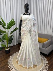 Beautiful Elegance Chiffon Thread Work Saree