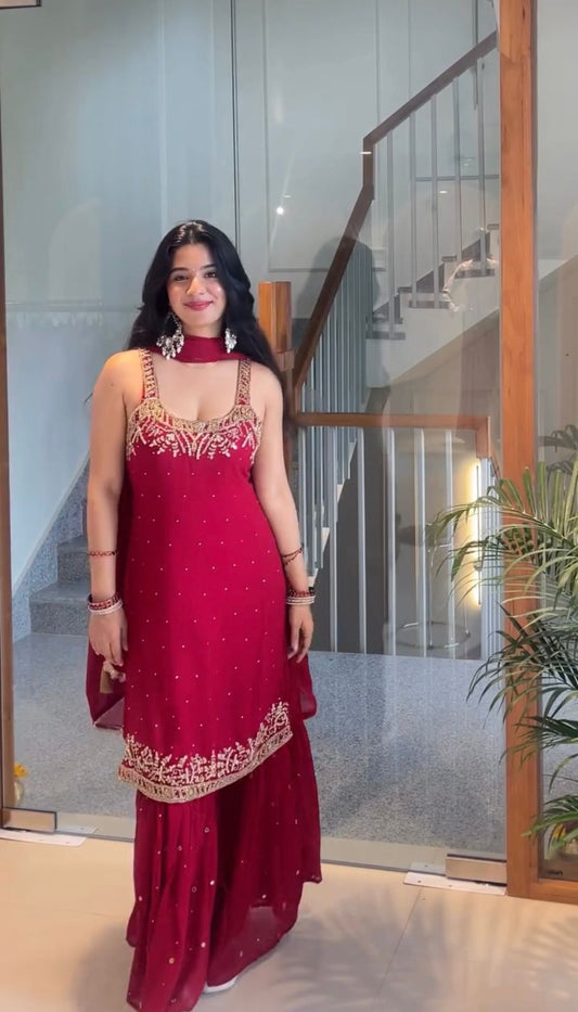 Elegant Ethnic Georgette Beads With Thread & Sequence Work Dress