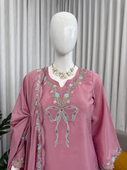 Elegant Natural Crep Thread Sequence Work Suit