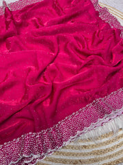 Beautiful Space Soft Silk Blooming With Zarkhan With Siroski Work Saree