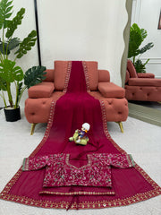 Beautiful Designer Georgette Thread With Sequence Work Saree