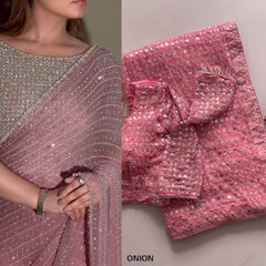 Bollywood Blockbuster Georgette Sequence Multi Embroidery Work Designer Saree