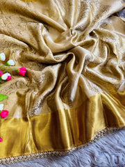 Golden Beauty Tissue Silk Beautiful Ghungroo & Pearl Border Work Saree