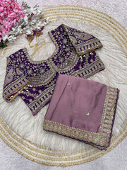 Party-wear Rangoli Silk Sequence Coding Embroidery Work Saree With Stitched Blouse
