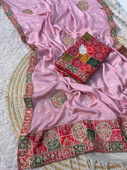 Trending Chinon Silk Saree With Maslin Rich Pallu