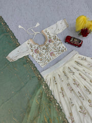 Beautiful chinon silk Embroidery Thread & Sequence Work Lehenga With Stitched Blouse