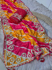 Beautiful Soft Chinon Silk Lehriya Multi Prism Saree