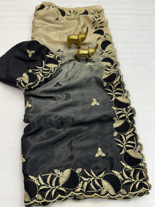 Beautiful Partywear Pure Soft Chinon Silk Saree