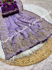 Party-wear Soft Satin Chiffon Coding & Sequence Work Saree