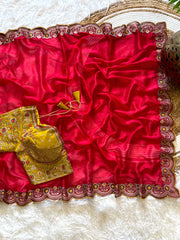 Party-wear Rangoli Silk Zari & Thread Embroidery Work Saree