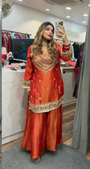 Party-wear Cosmos Real Mirror Embroidery Work Sharara