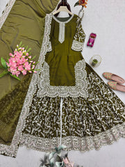 Party-wear Fendy Silk Embroidery Thread Sequence Work Sharara