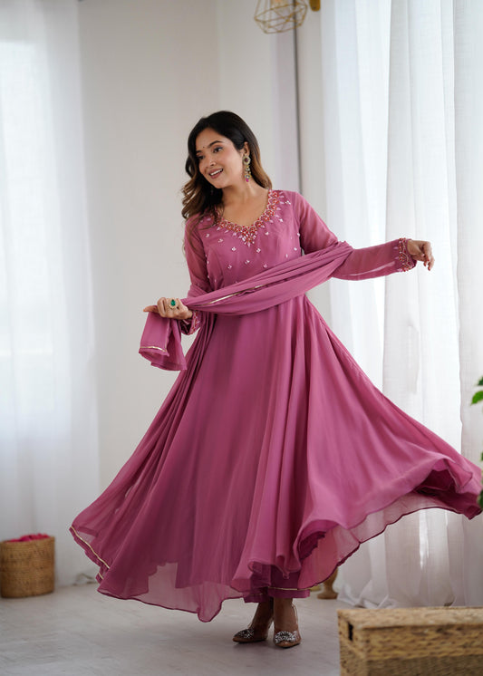 Party-wear Georgette Handwork Neck Designer Gown