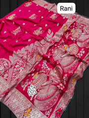 Beautiful Pure Dola Banarasi Silk Zari Weaving Work Saree