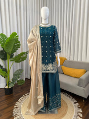Elegant Ethnic Gym Silk Thread & Sequence Work With Pearl Work Suit
