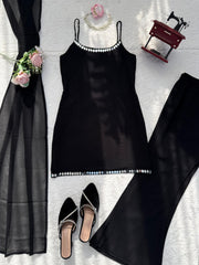 Party-wear Black Georgette Real Mirror Work Suit