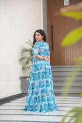 Desirable Women's Fully Flair Georgette With Printed Gown