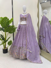 Designer Vichitra Silk Sequence Embroidery Work Lehenga Choli