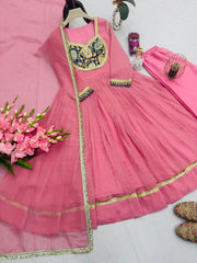 Party-wear Crunchy Silk Embroidery Thread & Sequence Work Gown