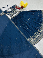 Festival Special Vichitra Silk Embroidery Thread & Sequence Work Lehenga With Stitched Blouse