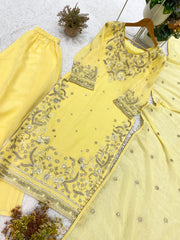 Party-wear Designer Crunchy Silk Sequence Embroidery Work Salwar Suit