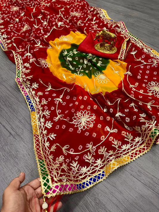 Beautiful Pure Georgette with Jaipur Bandhani Printed Saree