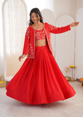 Wedding Wear Premium Red Chinon Lehenga Choli With Sequence Koti