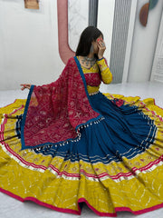 Navratri Special Cotton Embroidery Thread & Sequence Work Lehenga With Stitched Blouse