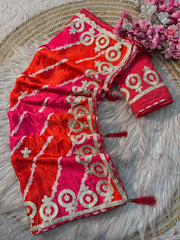 Beautiful Soft Chinon Silk Lehriya Multi Prism Saree