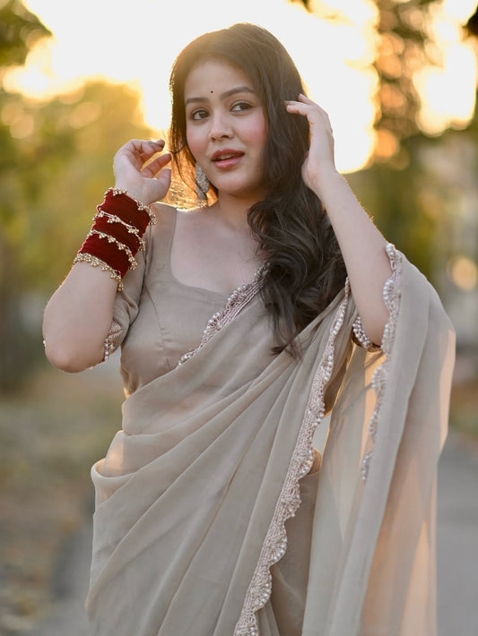 Designer Pure Star Georgette Work Saree