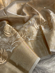 Beautiful Golden Banarasi Handwoven Embroidery Tissue Saree