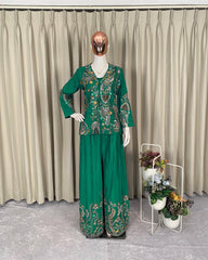 Party-wear Designer Chinon Silk Sequence Embroidery Work 3 Piece Set