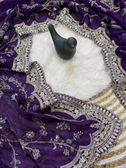 Attractive Pure Space Silk Embroidery Work Saree