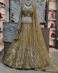 Beautiful Yellow Soft Net Embroidery Sequins Work Lehenga Choli